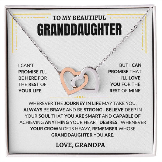 TO MY BEAUTIFUL GRANDDAUGHTER From GrandPA | INTERLOCKING HEARTS NECKLACE | REMEMBER WHOSE GRANDDAUGHTER YOU ARE | White + Yellow Message Card