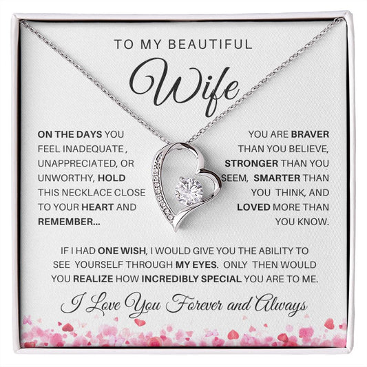 TO MY BEAUTIFUL WIFE | FOREVER LOVE NECKLACE | ONE WISH | VALENTINE'S DAY GIFT | White with Heart Border Message Card