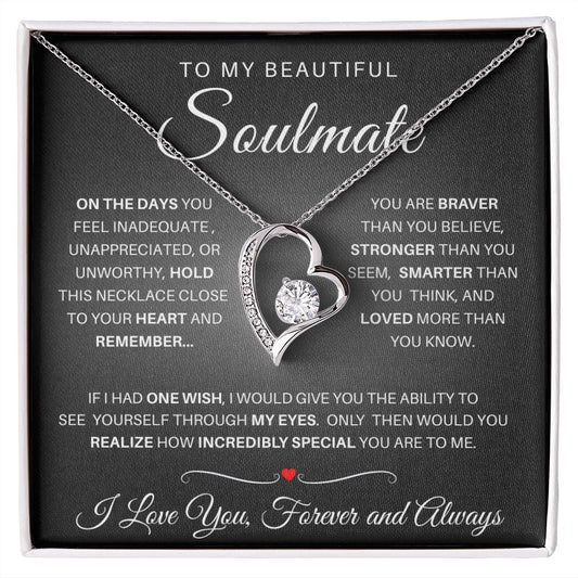 TO MY BEAUTIFUL SOULMATE | FOREVER LOVE | ONE WISH | VALENTINE'S DAY GIFT | Black with Red Heart Message Card